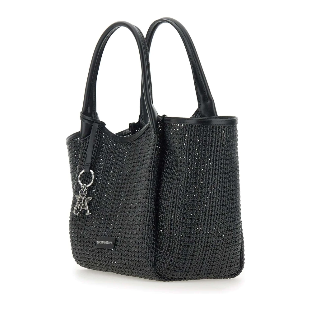 Emporio Armani Zwarte Geweven Textuur Handtas met Metalen Logo Black Dames