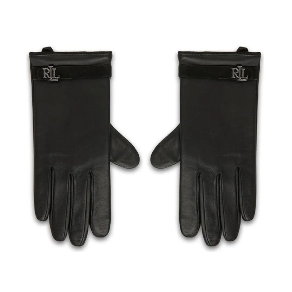 Ralph Lauren Women's Black Gloves, M, Logo-Embossed Leather Gloves