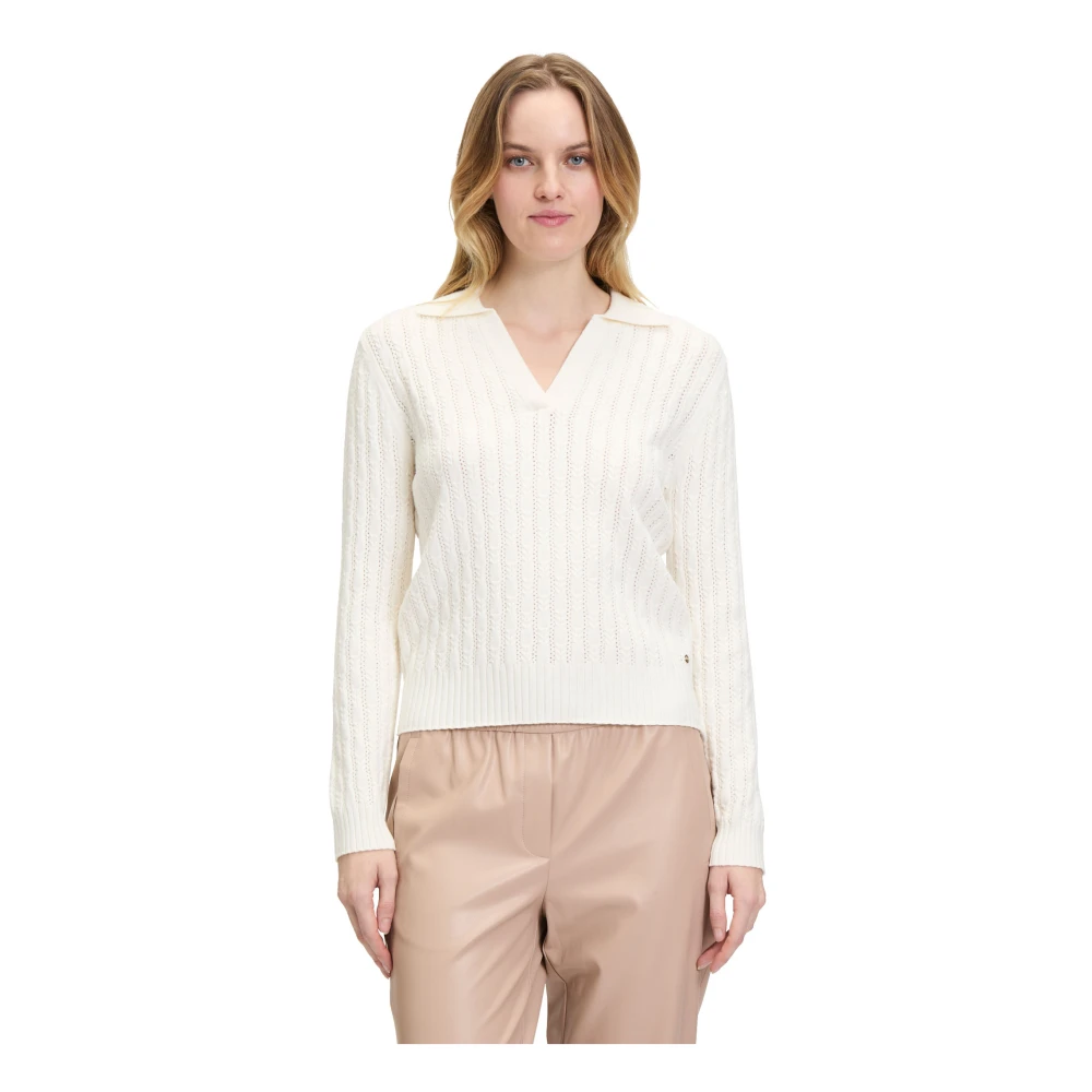 Betty & Co Gebreide trui met kraag White Dames