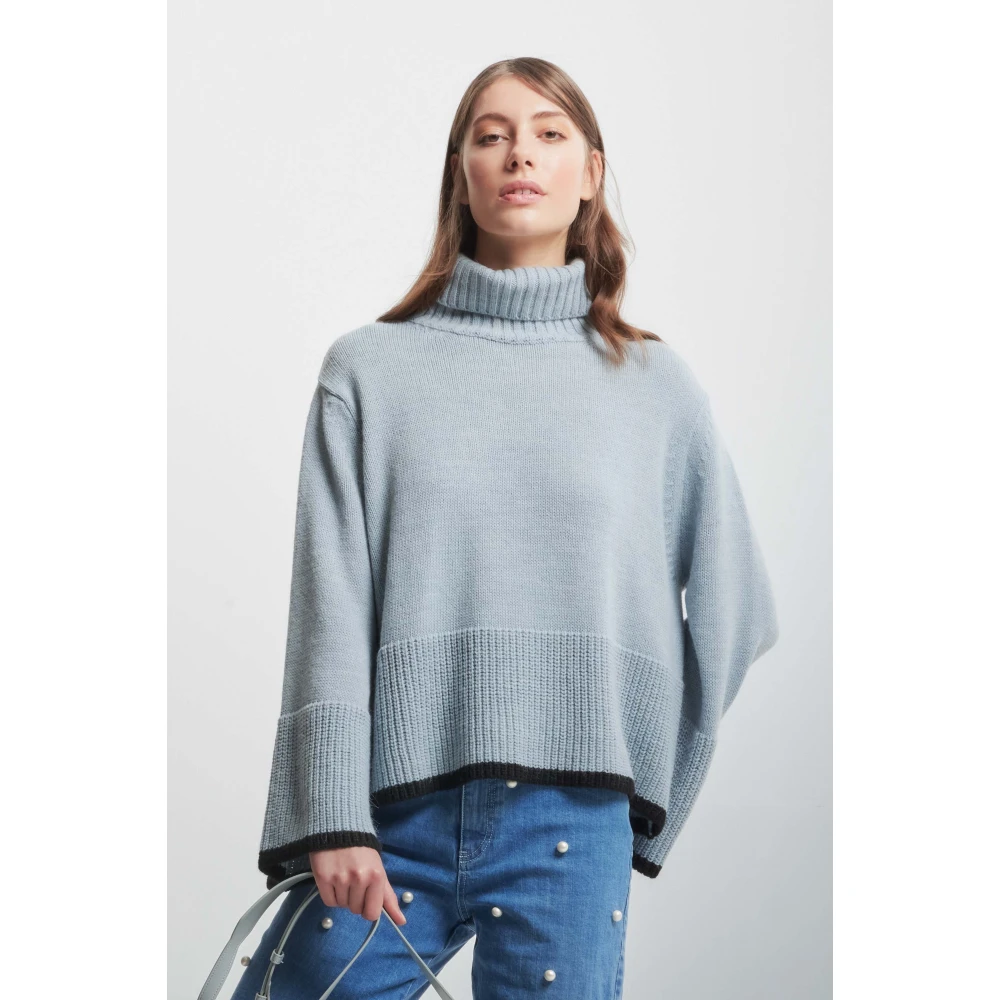 Kocca Polo Neck Jumper met wijde mouwen Blue Dames