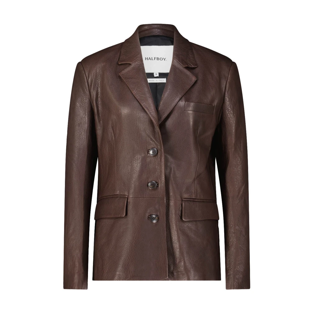 Halfboy Gestructureerde leren blazer Brown Dames