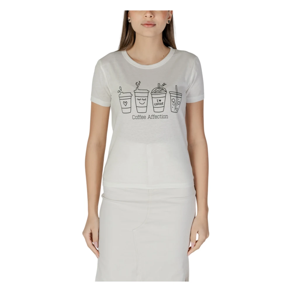 Jacqueline de Yong Beige Katoenen T-shirt met Korte Mouwen Beige Dames
