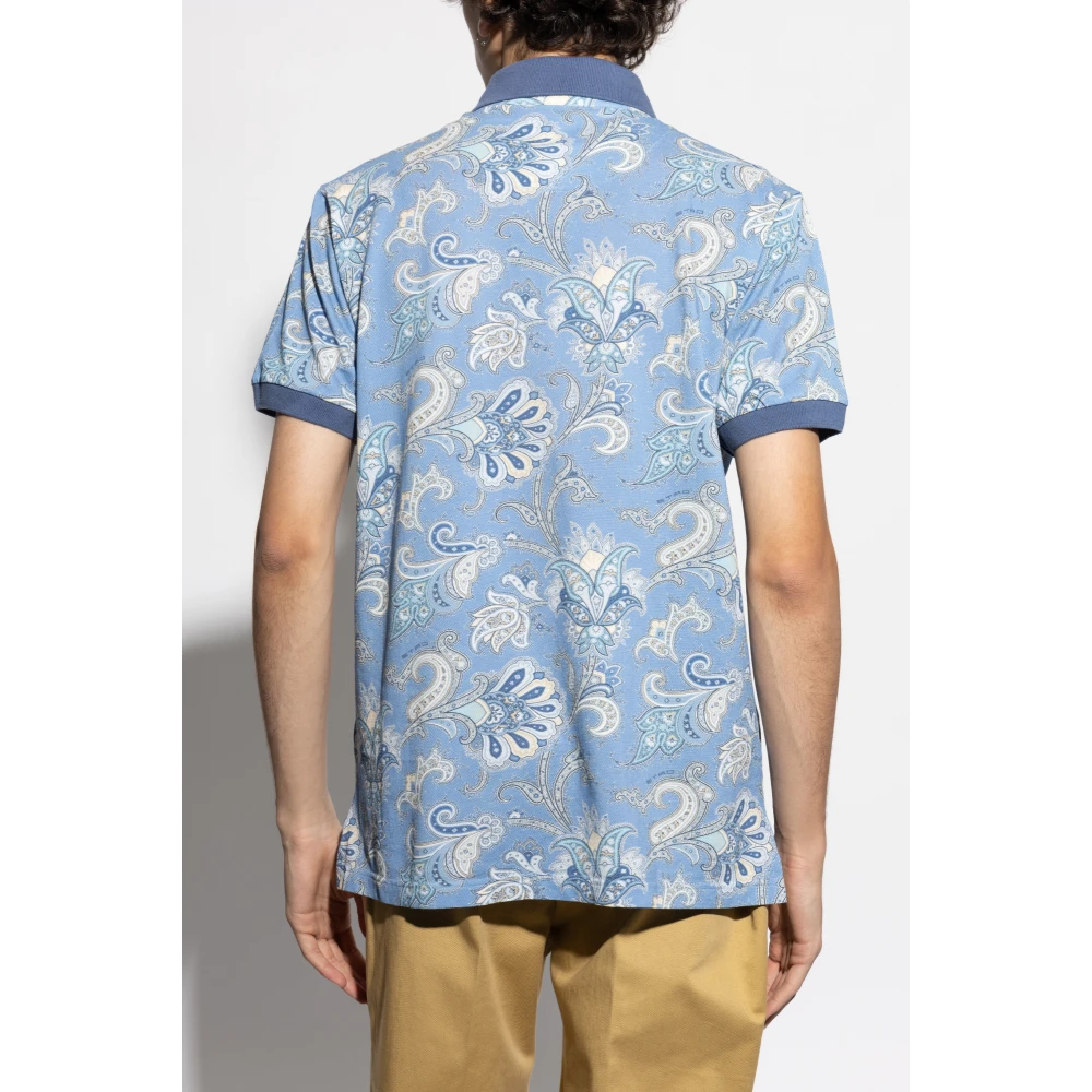 ETRO Katoenen poloshirt met decoratief patroon Blue Heren