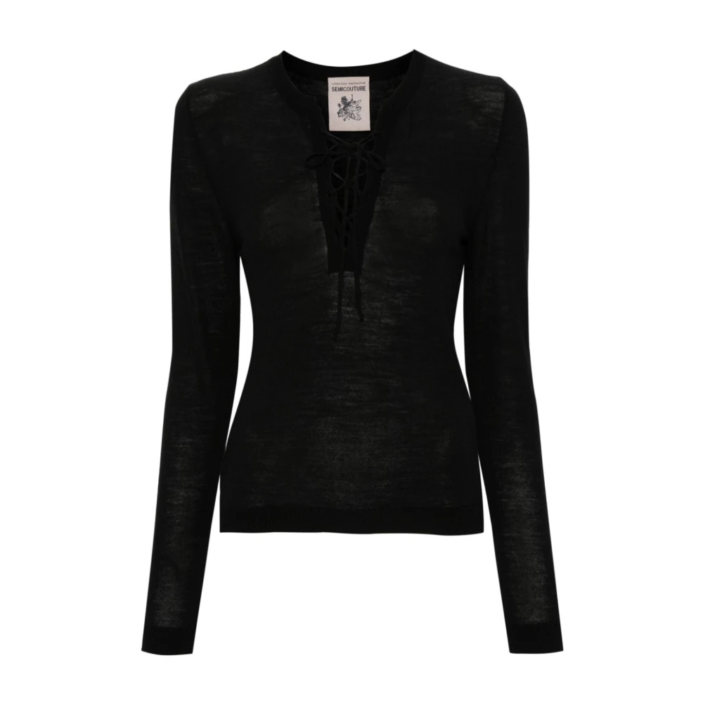 Semicouture Zwarte V-hals wollen trui Black Dames