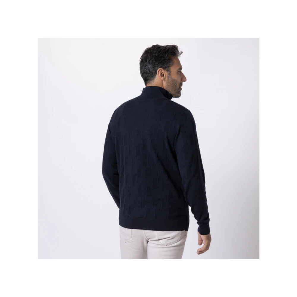Karl Lagerfeld Navyblauwe zip-up trui met monogrampatroon Black Heren