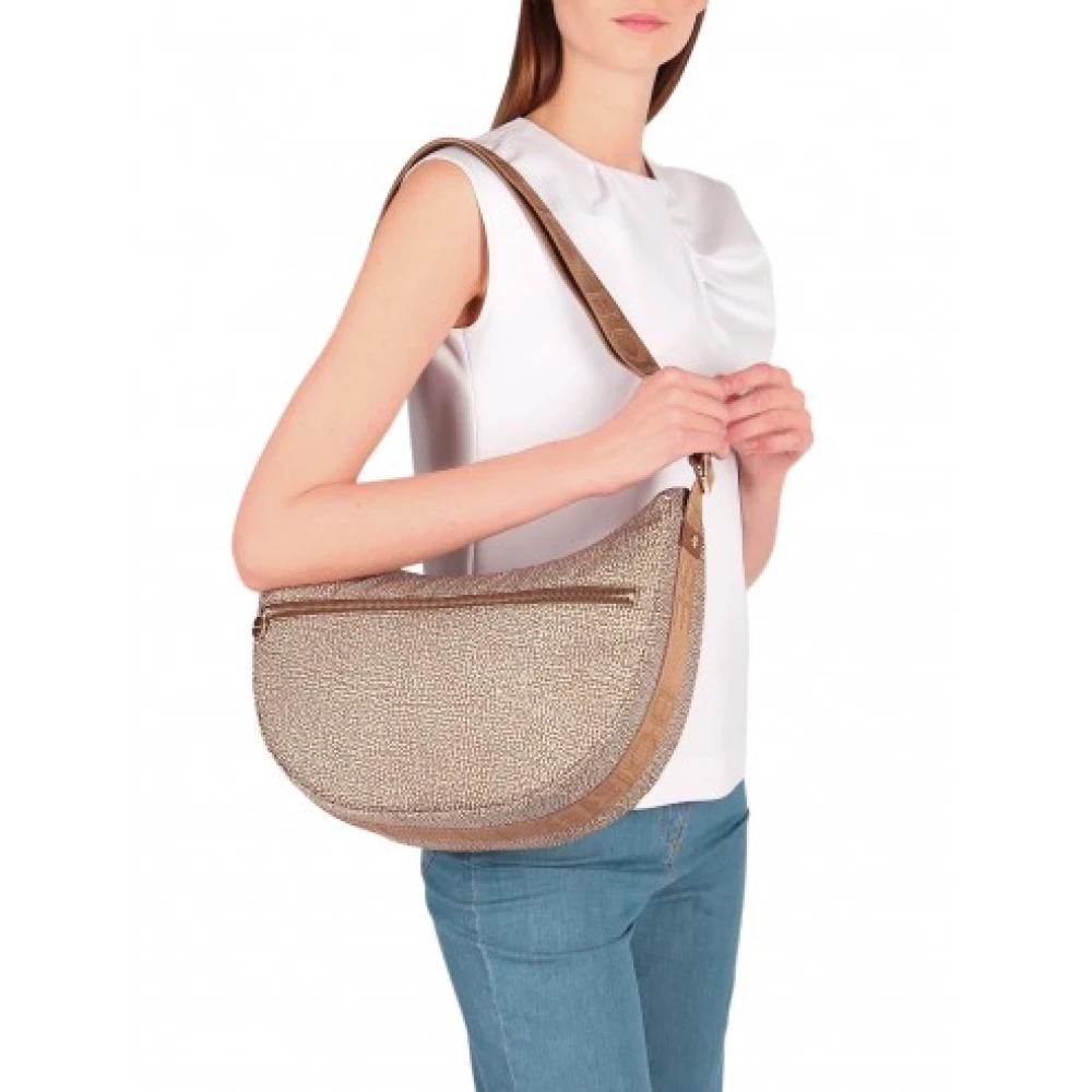 Borbonese Beige Bruin Halve Maan Hobo Tas Beige Dames