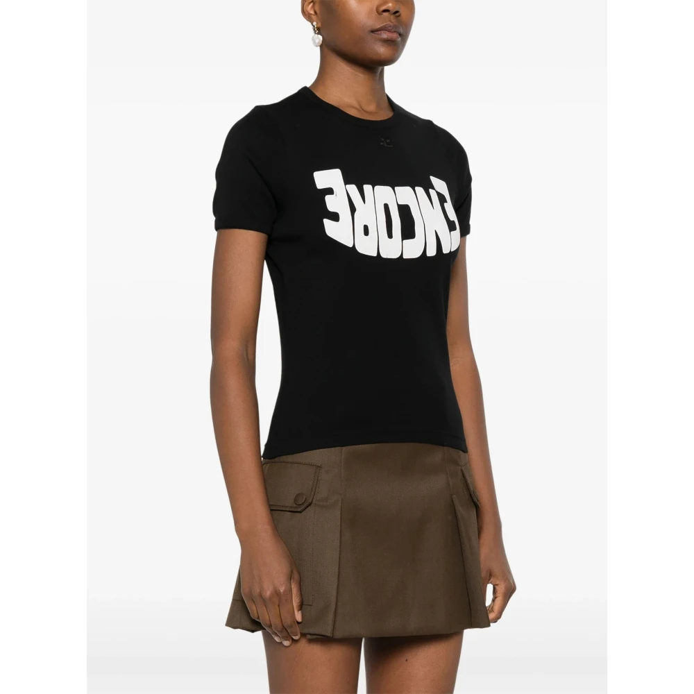 Courrèges Logo-Print Grafisch T-shirt Zwart Multicolor Black Dames