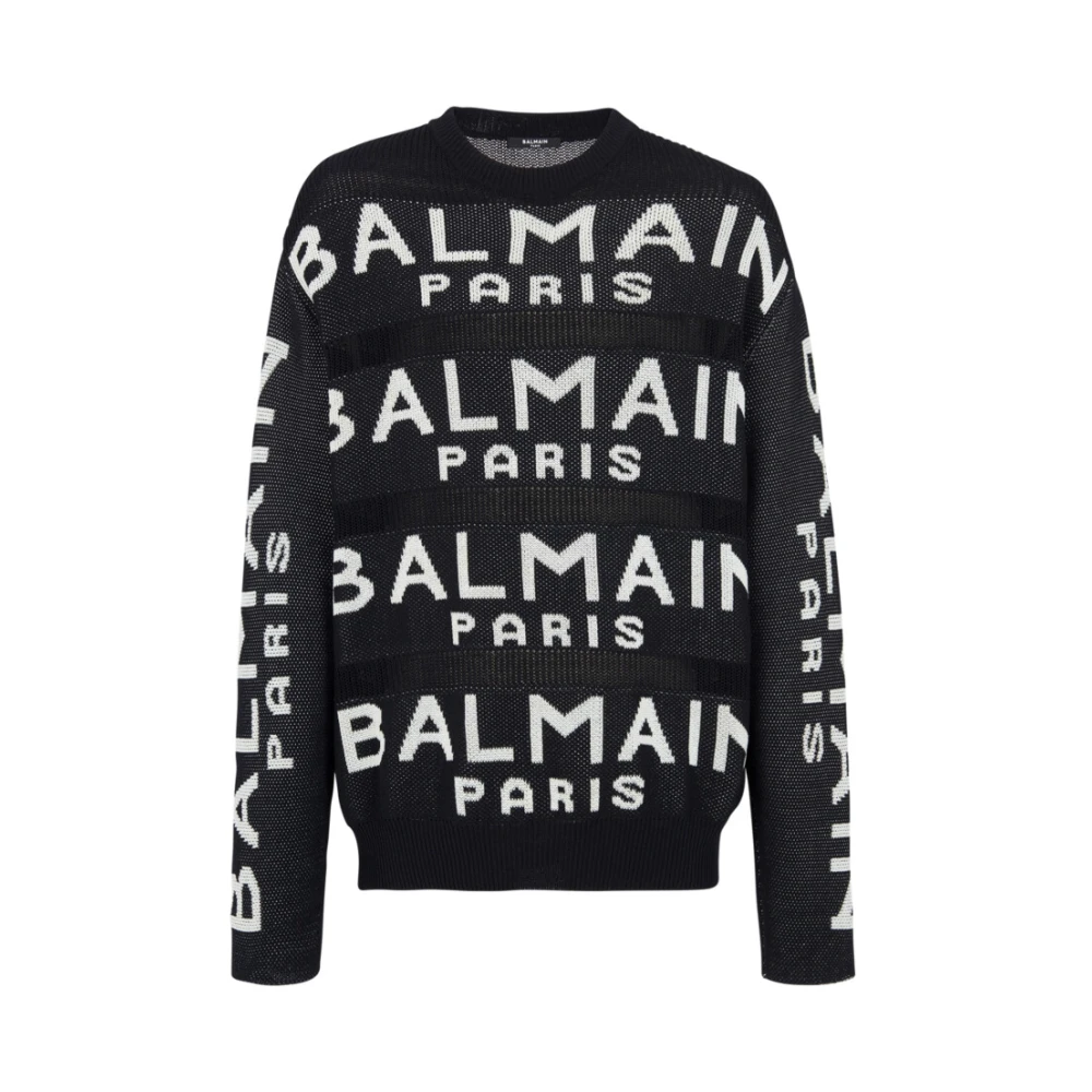 Balmain Men's Black Knit Logo Jumper