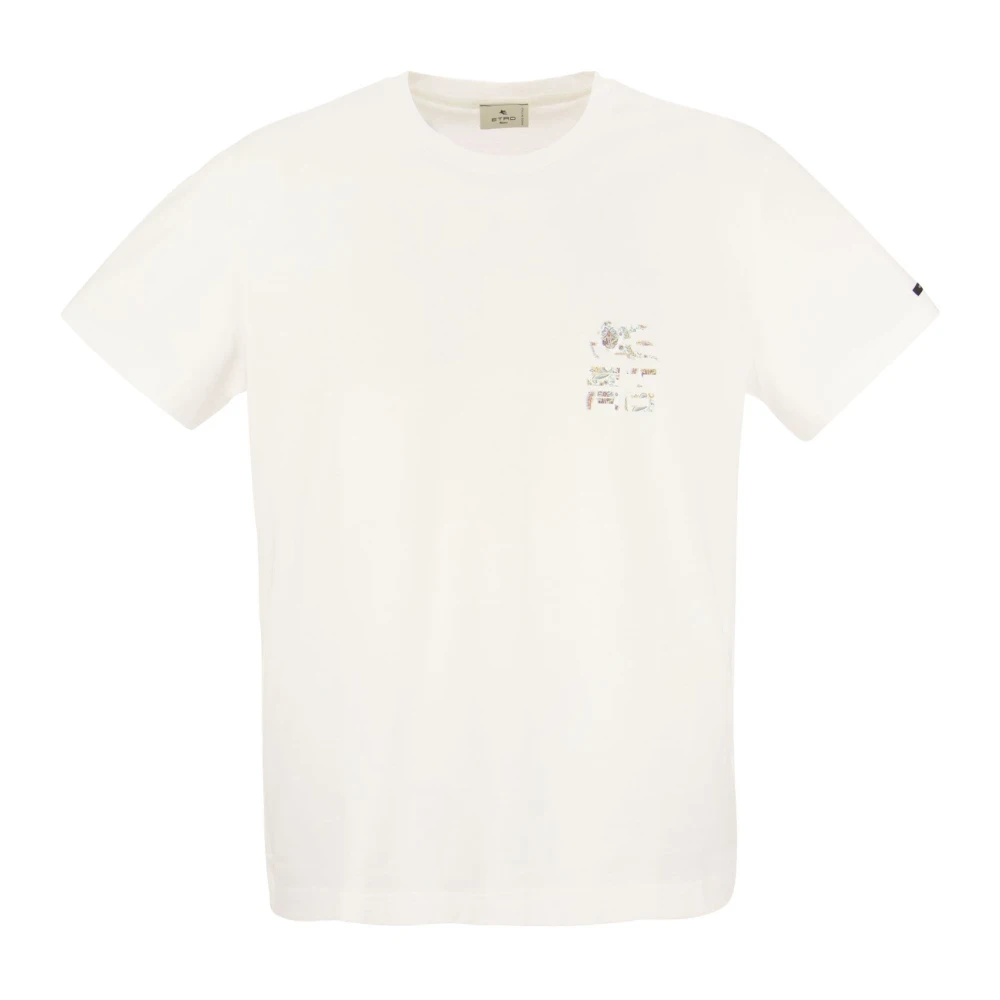 ETRO T-shirt met logo en Pegasus bloemenprint White Heren