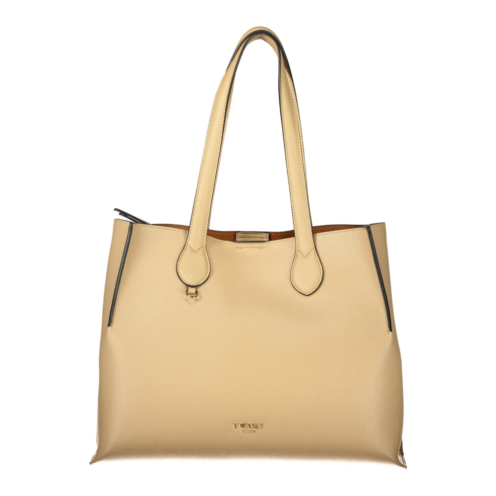 Twinset Donna Borsa Shopper Con Logo Bicolor Beige Canapa/Cuoio U - Immagine 5