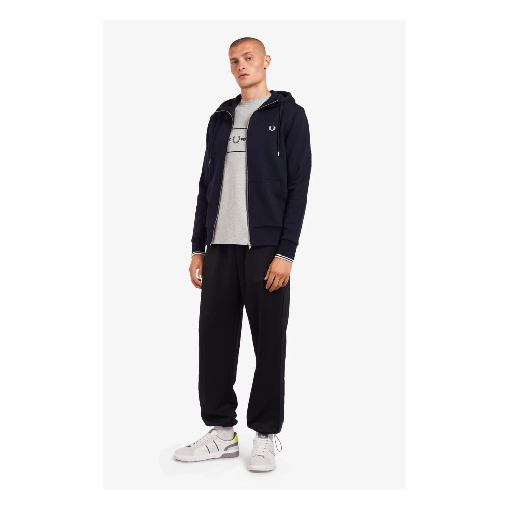 Fred Perry Navy Hooded Sweatshirt met Rits Blue Heren
