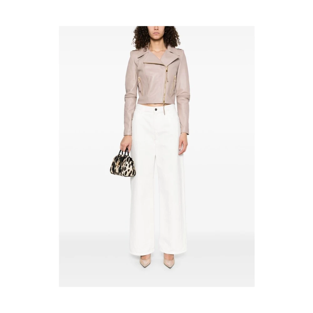Elisabetta Franchi Beige Leren Buitenkleding met Ritssluiting Beige Dames