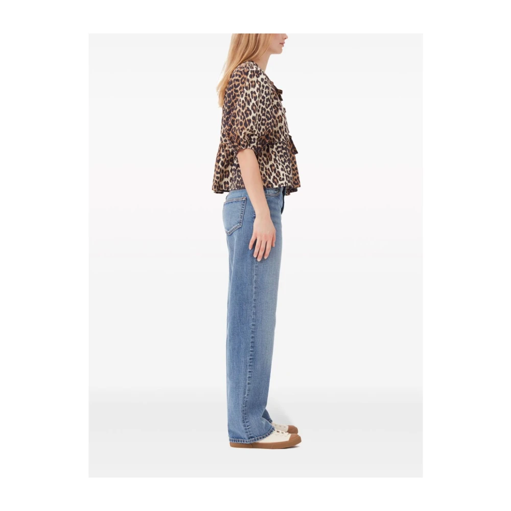 Ganni Bruine Luipaard Sweatshirt met Striksluiting Brown Dames