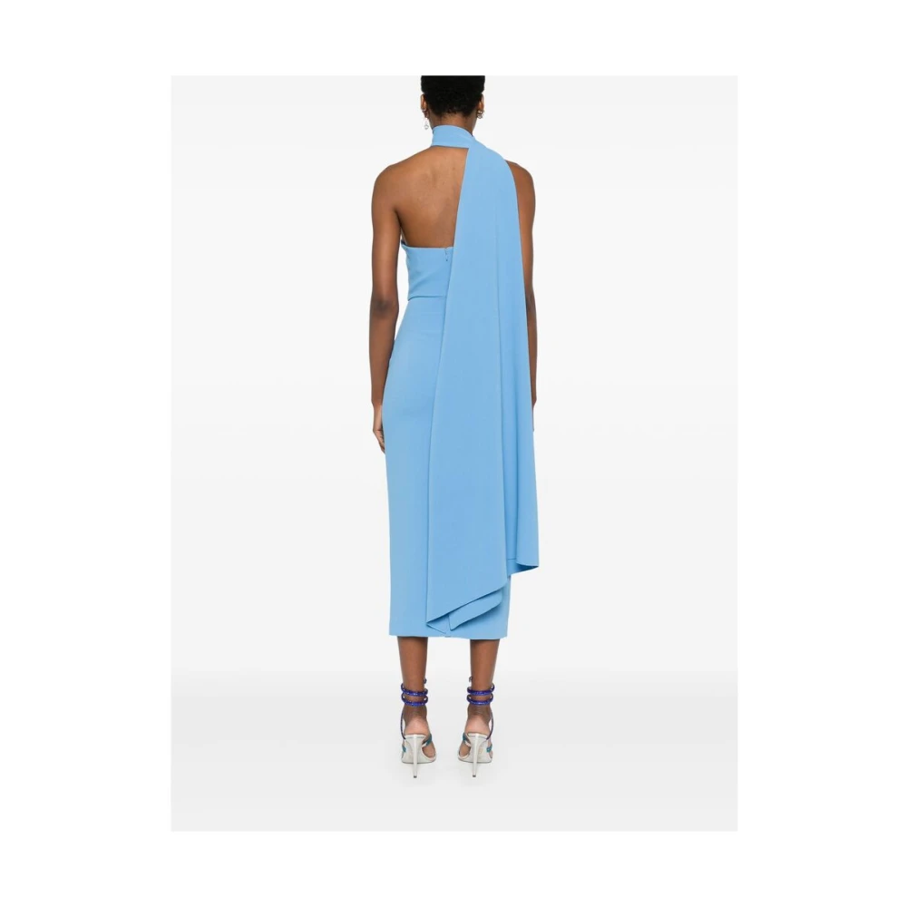 Solace London Blauwe One-Shoulder Jurk met Sjaal Detail Blue Dames