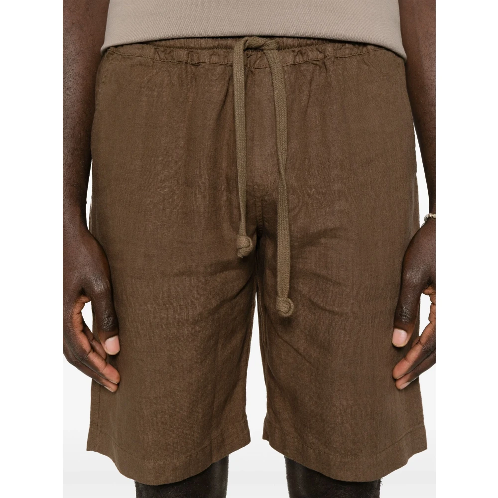 Fedeli Linnen shorts met trekkoord Brown Heren