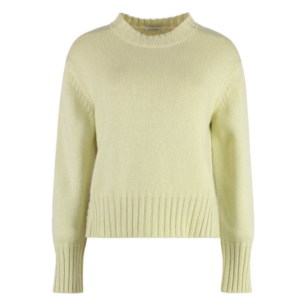Malo Cashmere Crew-neck Sweater met Ribgebreide Randen Green Dames