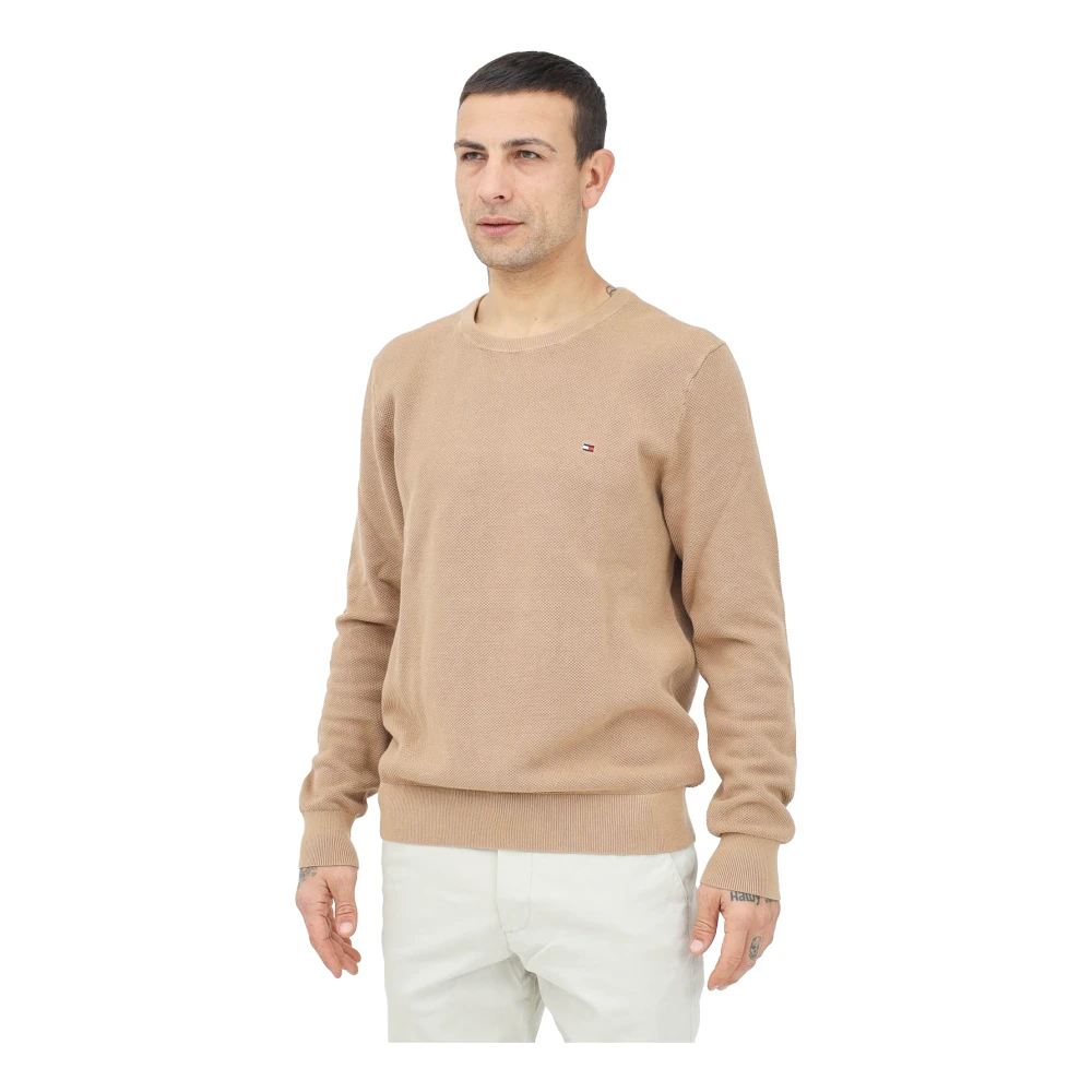 Tommy Hilfiger Beige Crewneck Sweater met Vlag Borduurwerk Beige Heren
