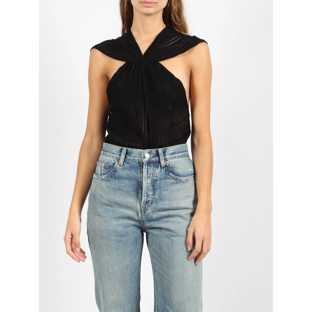 Saint Laurent Geribbeld Katoenen Tanktop Black Dames