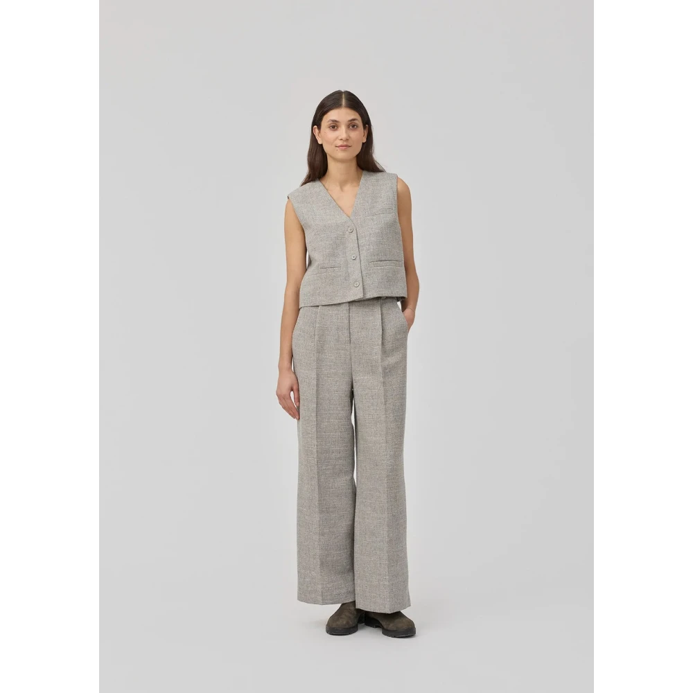 Modström Gestructureerde wijde pijp pakbroek Gray Dames