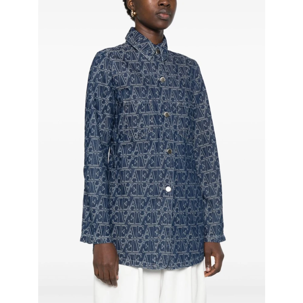 Emporio Armani Blauwe Denim Jacquard Logo Jas Blue Dames