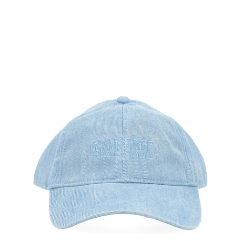 Ganni Denim Cap Hat Baby Blue Dames
