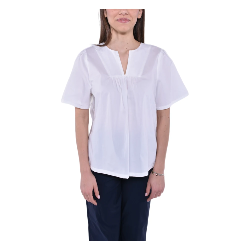 Woolrich Women's White Lightweight Poplin Blouse With Drapery - Shirts - L - Blouses & Shirts