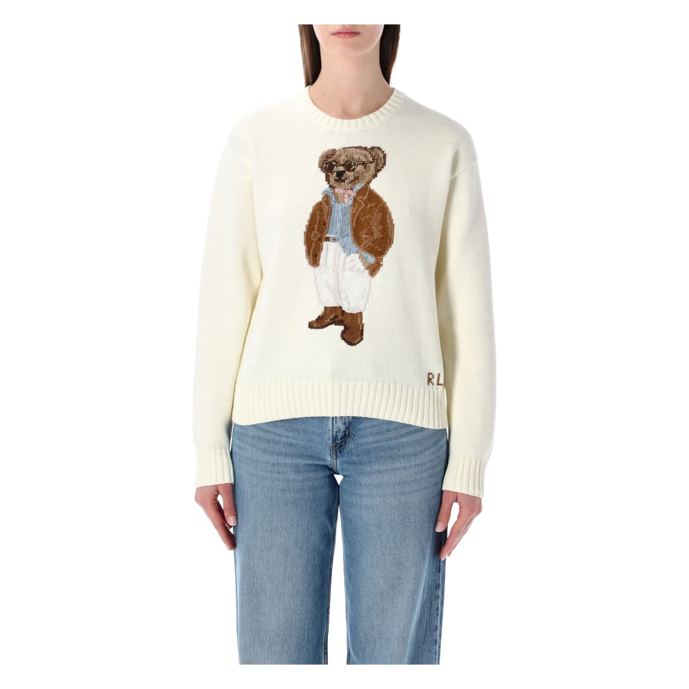 Ralph Lauren Women's Beige Round-Neck Knitwear, Xs, Polo Bear Jumper