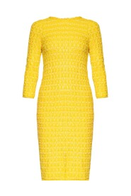 Żółta Sukienka Midi Dzienna z Tweedu