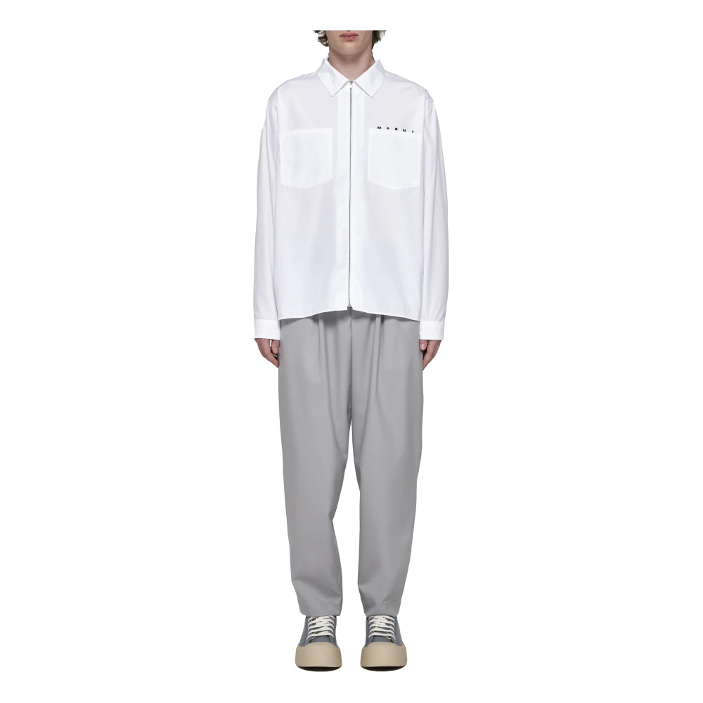 Marni Witte Katoenen Shirt met Ritssluiting White Heren