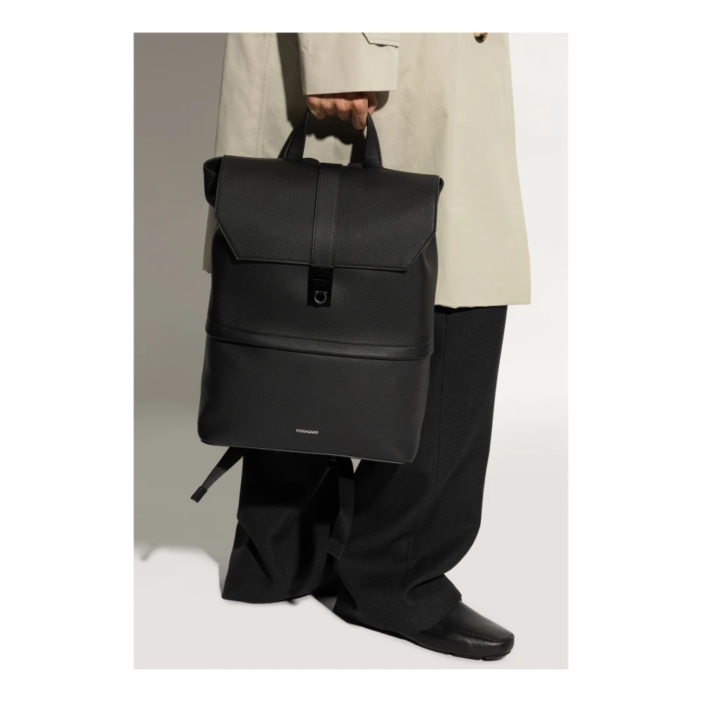 Salvatore Ferragamo Leren rugzak Black Heren