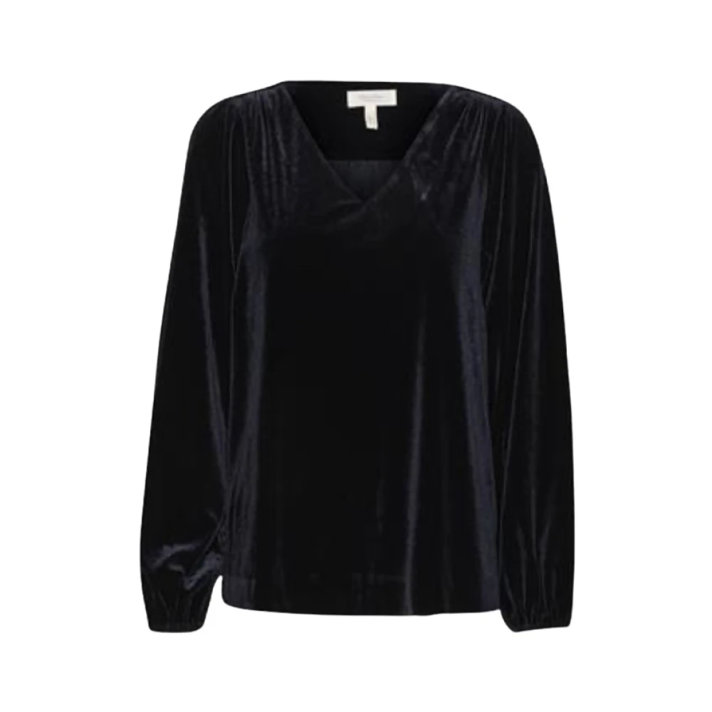 Part Two Blue Blouses, Female, Xl, Velourtop Long Sleeve Blouse Topper