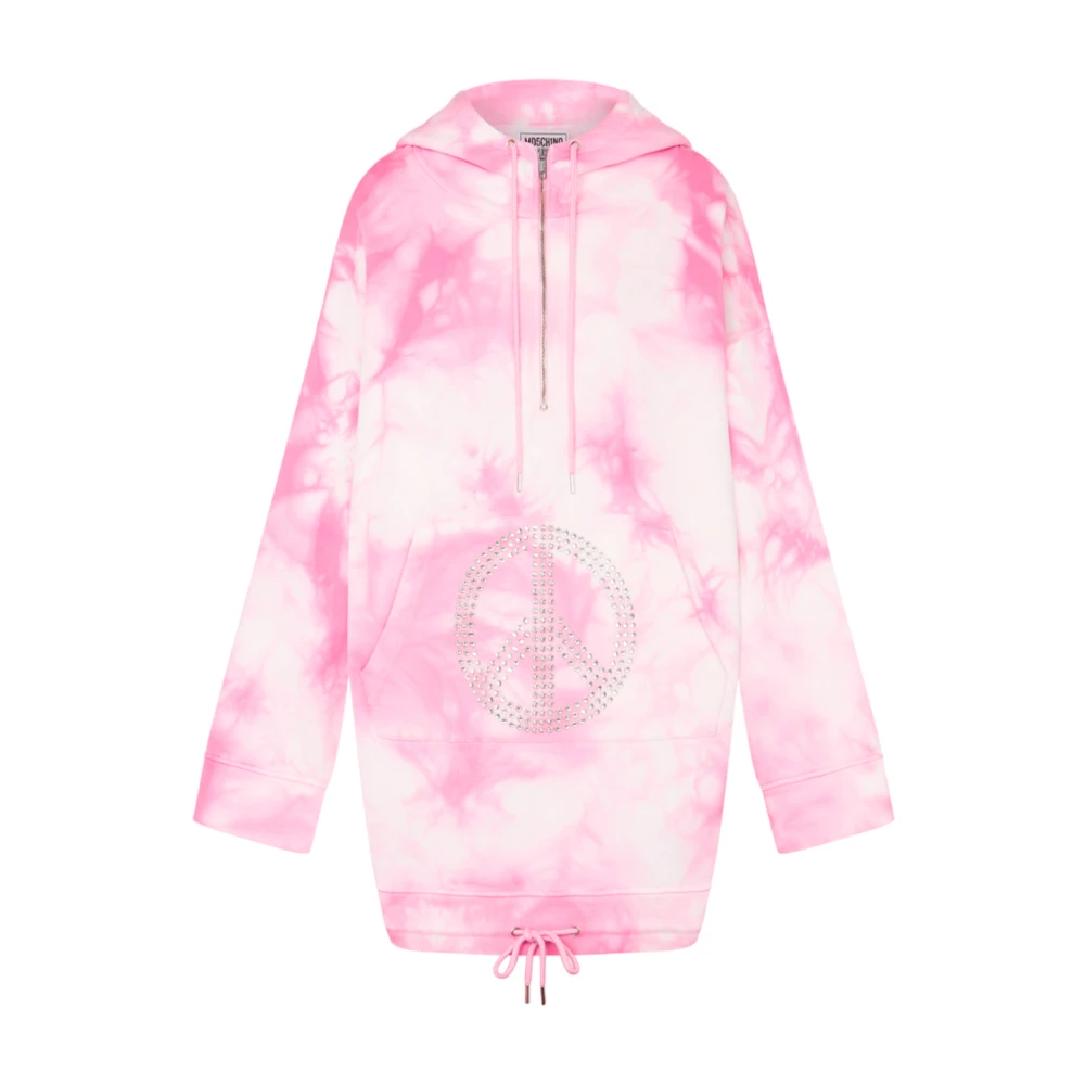 Moschino Women's Pink Hoodies, S, Tie-Dye Cotton Hoodie With Zipper
