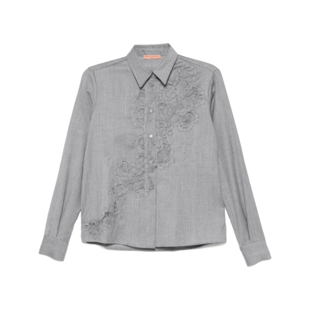 Ermanno Scervino Grijs Kant Shirt met Knopen Gray Dames