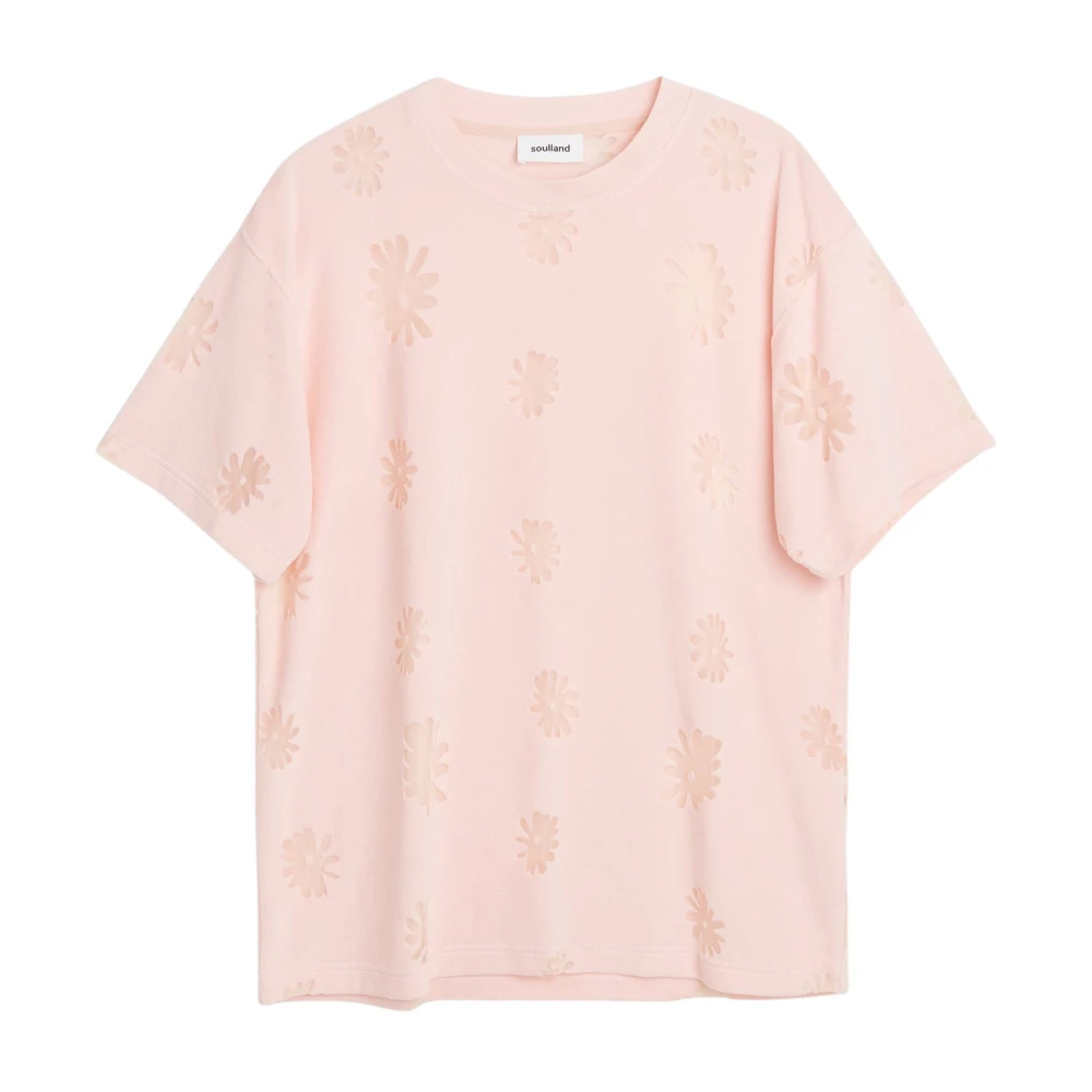Soulland Bloemenfluwelen T-shirt in Roze Pink Dames