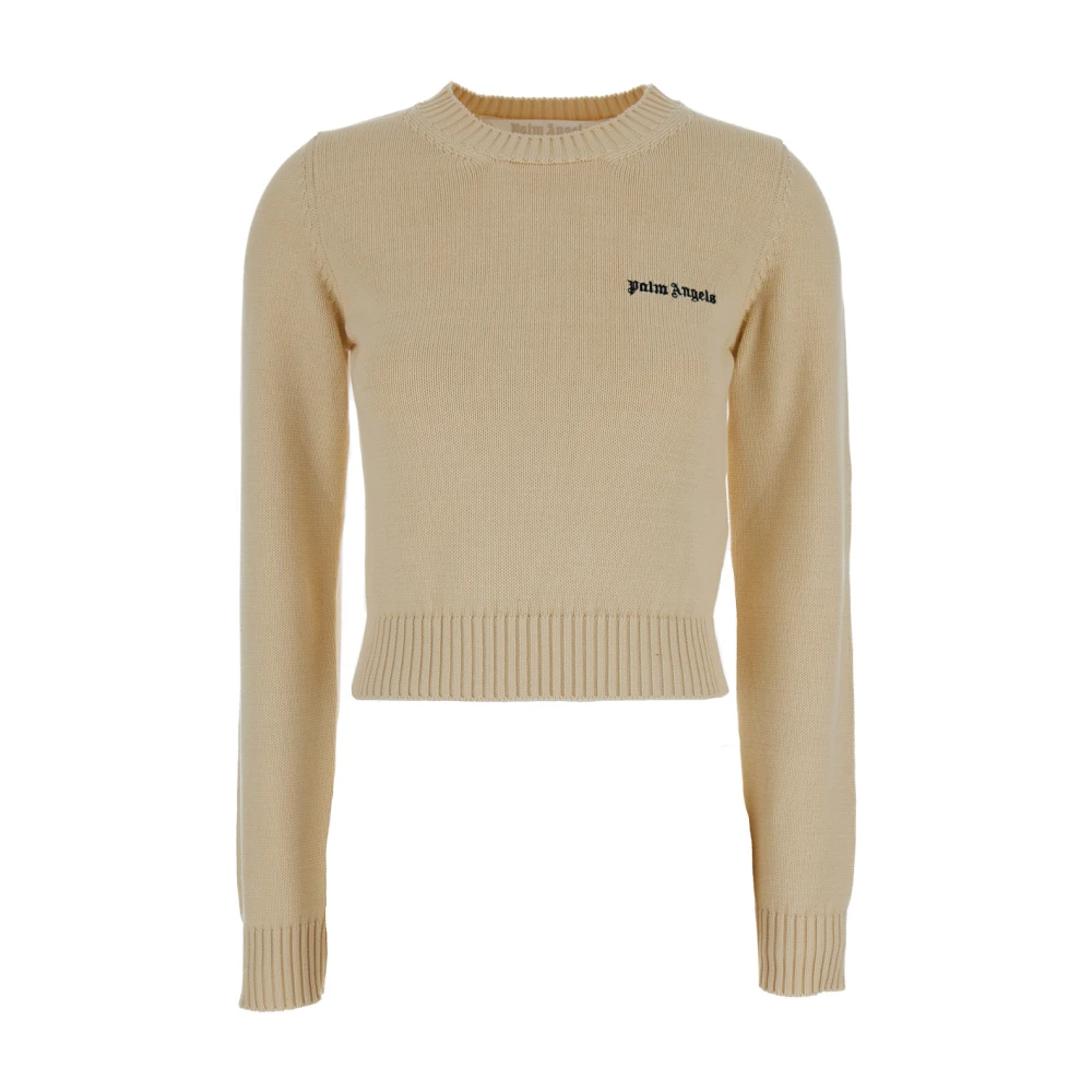 Palm Angels Broderad Logga Crewneck Tröja Beige Beige, Dam