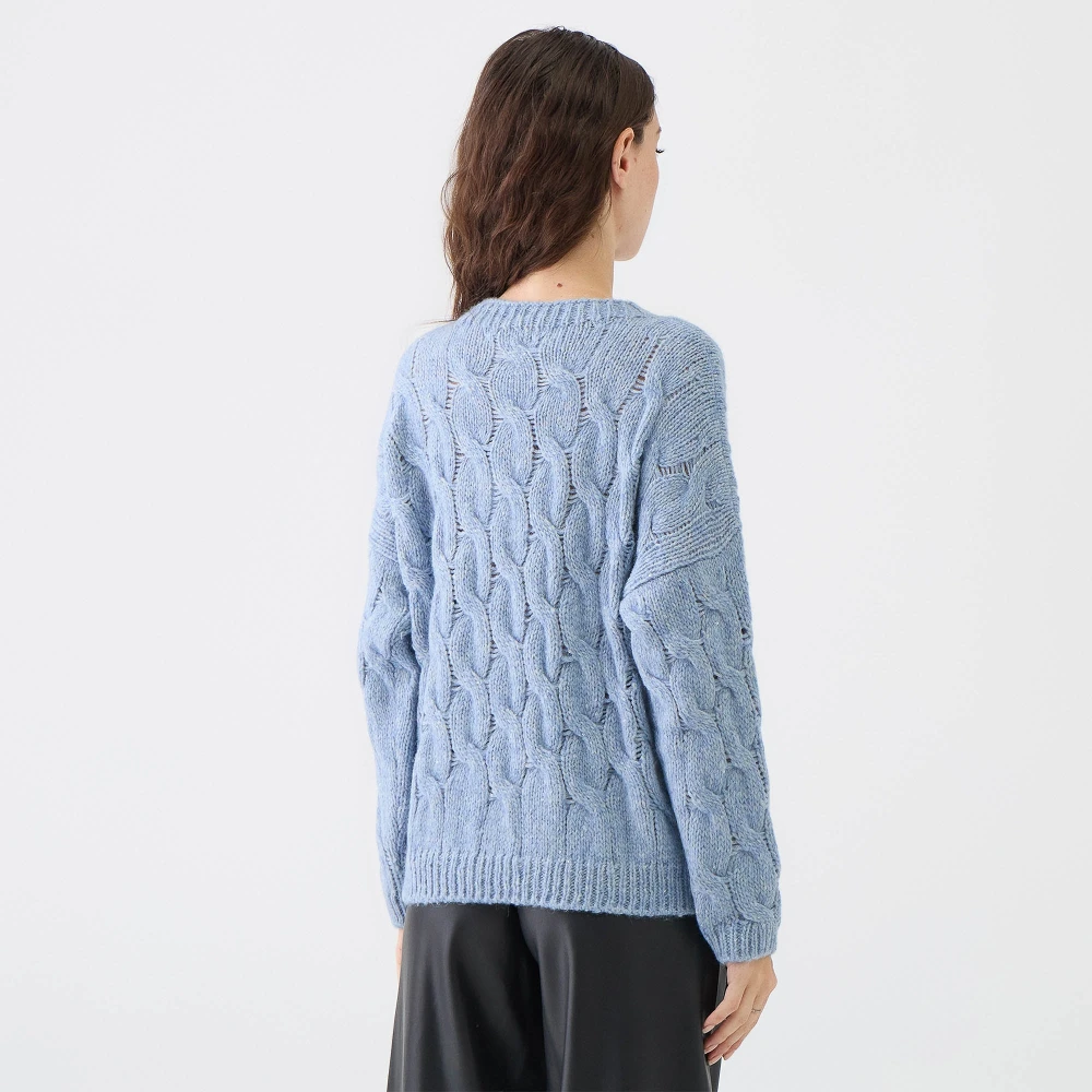 Le Tricot Perugia Gevlochten en met pailletten versierde trui met ronde hals Blue Dames