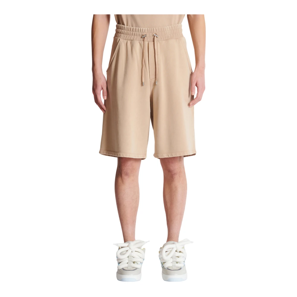 Balmain Katoenen Bermuda shorts met vintage borduurwerk Beige Heren