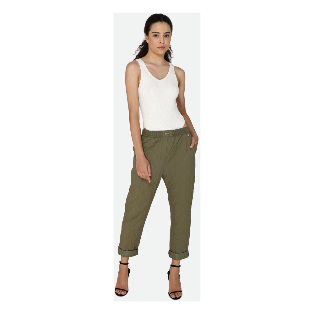 PATRIZIA PEPE Gewatteerde Groene Broek met Elastische Taille Green Dames
