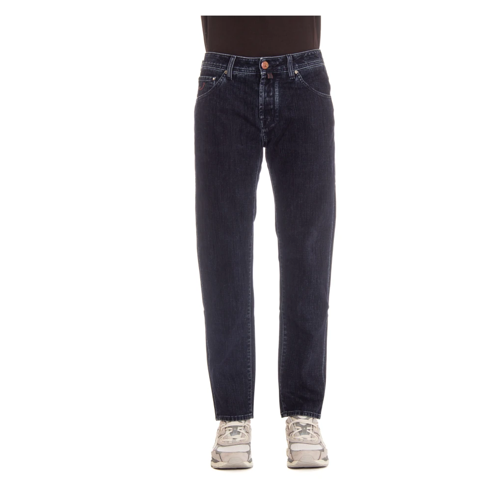 Jacob Cohën Blauwe Flocked Denim Scott Fit Jeans Blue Heren