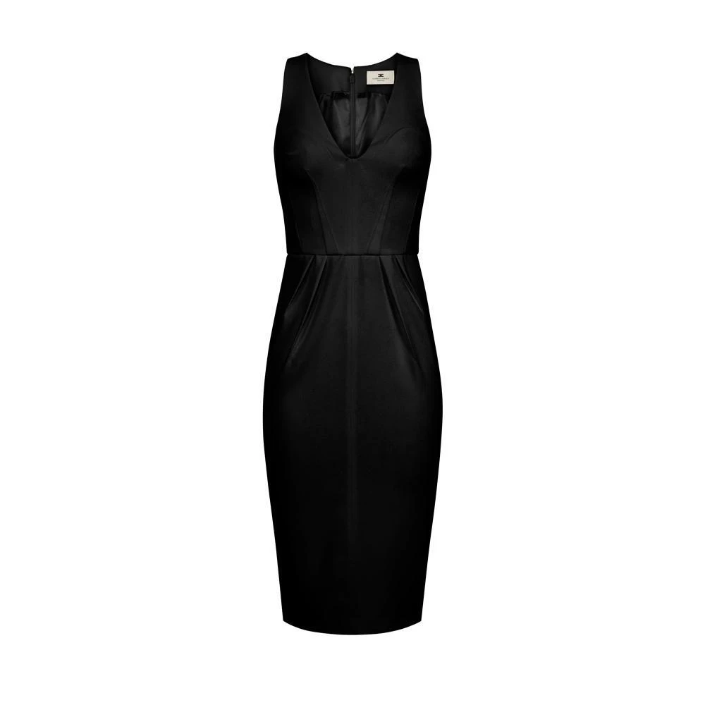 Elisabetta Franchi Black Midi Dresses, Female, L, Lightweight Crepe Dress