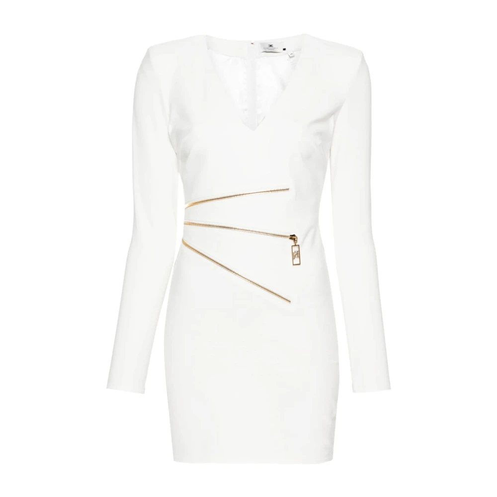 Elisabetta Franchi Witte geëtste korte jurk met rits White Dames