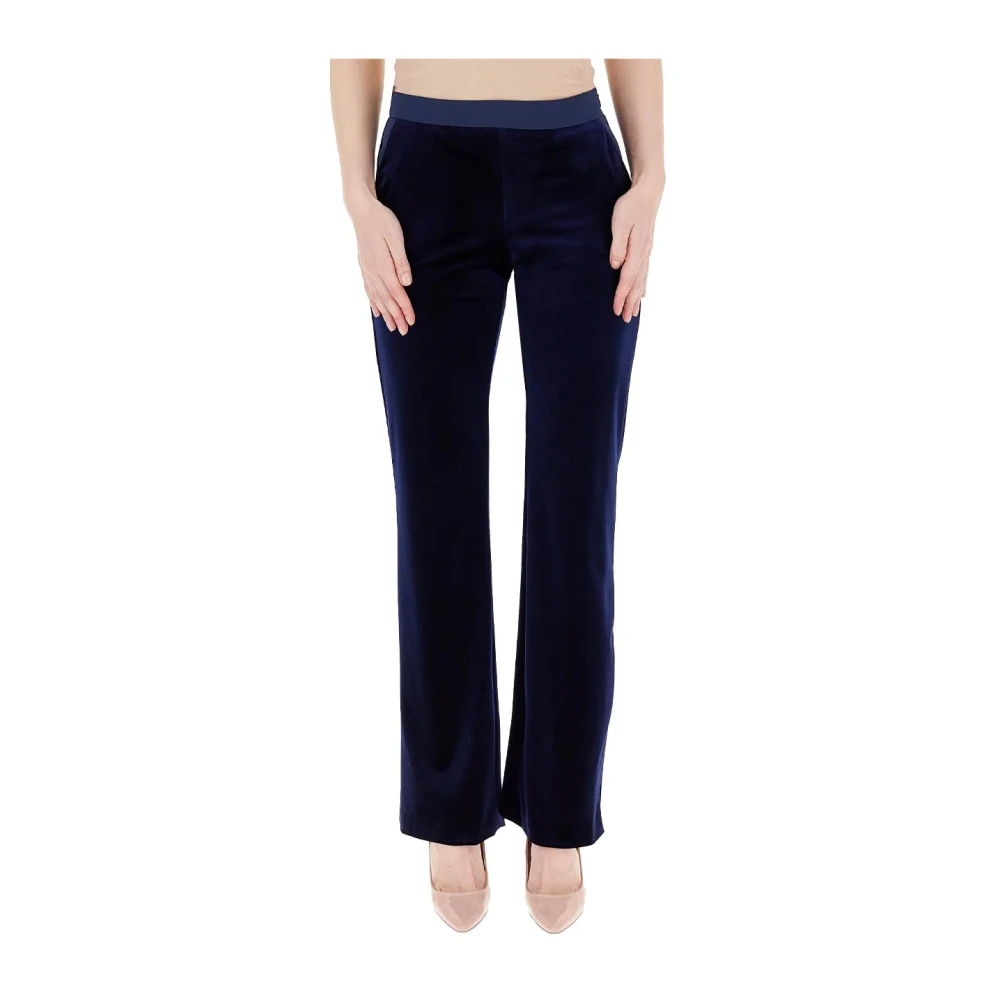 Pennyblack Fluwelen broek met satijnen inzetstukken Blue Dames