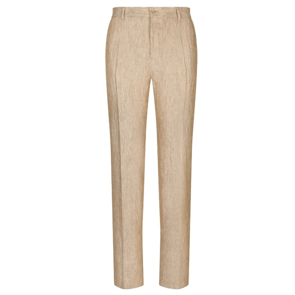 Dolce & Gabbana Beige Linnen Maatwerk Broek Persvouw Beige Heren