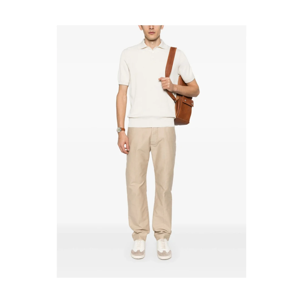 BRUNELLO CUCINELLI Ecru Trui met Knoopsluiting en Korte Mouwen Beige Heren