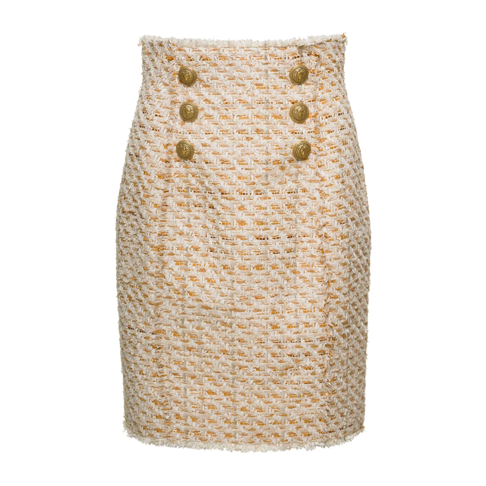Balmain Beige Tweed Skirt With Golden Buttons - Female - Short Skirts - M - Skirts