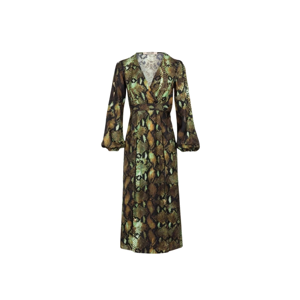 Roberto Cavalli Python-Print Omslagjurk met Tiger Tooth Multicolor Dames