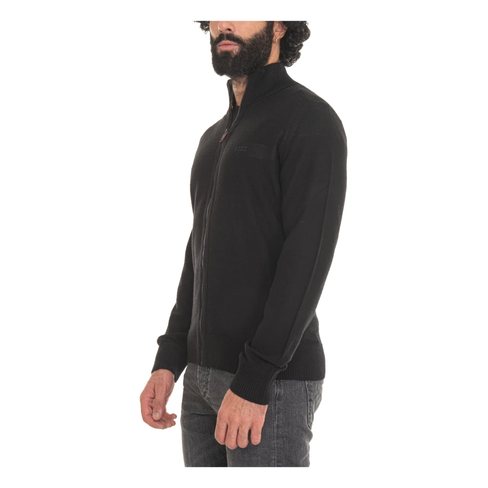 Boss Wol wollen cardigan met rits Black Heren