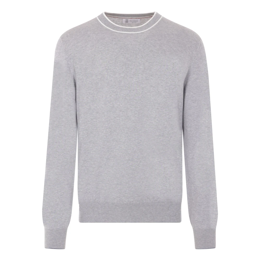 BRUNELLO CUCINELLI Grijze Katoenen Gebreide Pullover Sweater Gray Heren