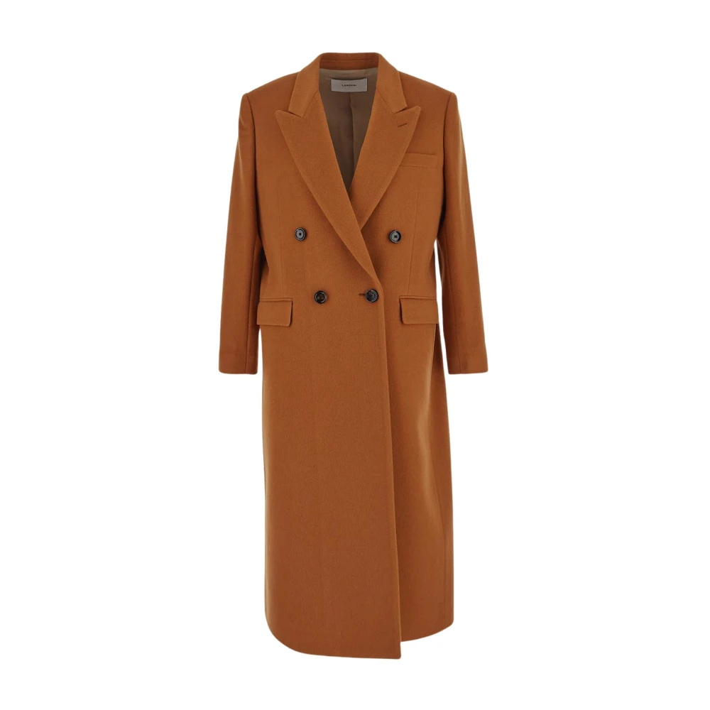 Lardini Double Breasted Wol Kasjmier Jas Vrouw Orange Dames
