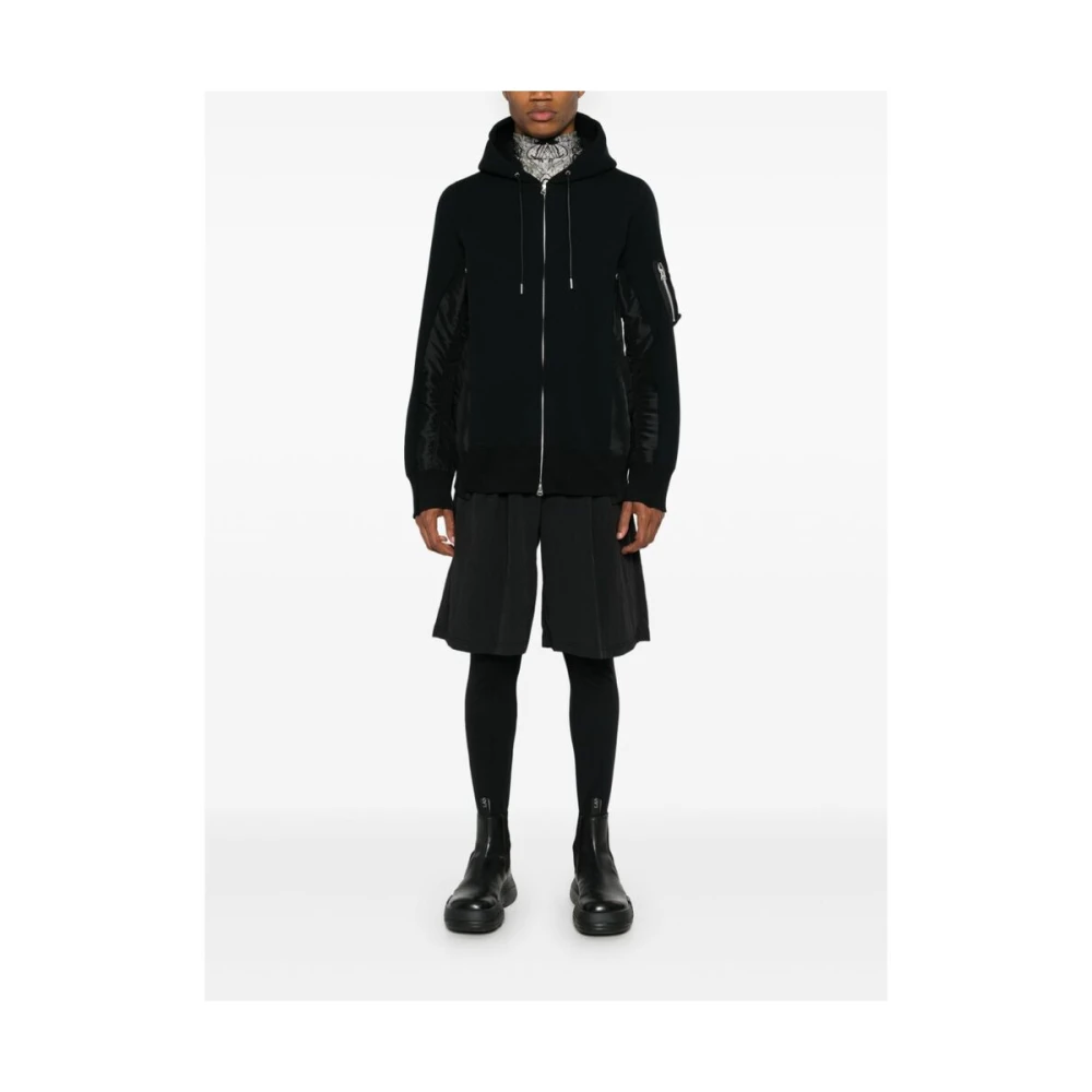 Sacai Zwarte Hoodie met Ritszak Black Heren